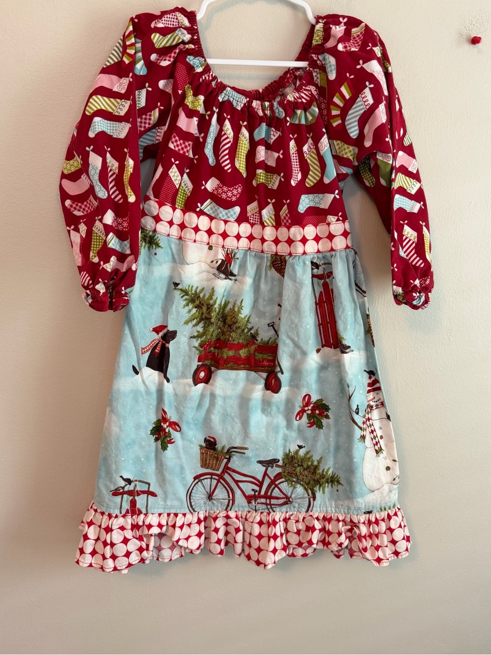 Beary Basics Girls Holiday Dress with Stocking & Winter Scene Print